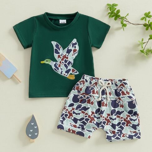 Toddler Baby Boy Hunting Clothes Mallard Duck Short Sleeve T-Shirt Tops Camo Shorts Set 2 Piece Summer Outfits in Kuwait