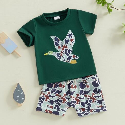 Toddler Baby Boy Hunting Clothes Mallard Duck Short Sleeve T-Shirt Tops Camo Shorts Set 2 Piece Summer Outfits in Kuwait