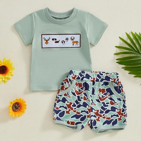 Toddler Baby Boy Hunting Clothes Mallard Duck Short Sleeve T-Shirt Tops Camo Shorts Set 2 Piece Summer Outfits in Kuwait