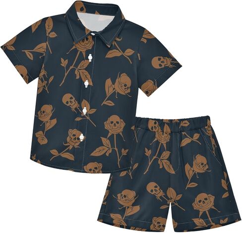 visesunny Boy's 2 Pieces Shirt and Short Set Casual Shirts Short Sleeve Beach Shorts Summer Outfits for 3-10 Years Kids in Saudi Arabia