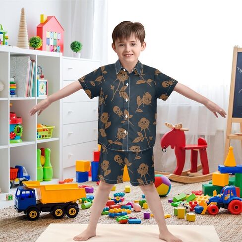 visesunny Boy's 2 Pieces Shirt and Short Set Casual Shirts Short Sleeve Beach Shorts Summer Outfits for 3-10 Years Kids in Saudi Arabia