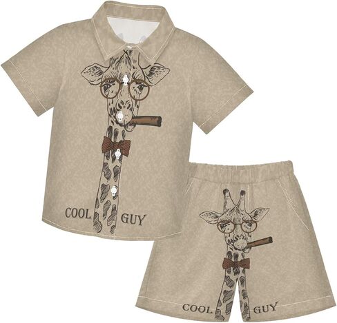 visesunny Boy's 2 Pieces Shirt and Short Set Casual Shirts Short Sleeve Beach Shorts Summer Outfits for 3-10 Years Kids in Saudi Arabia