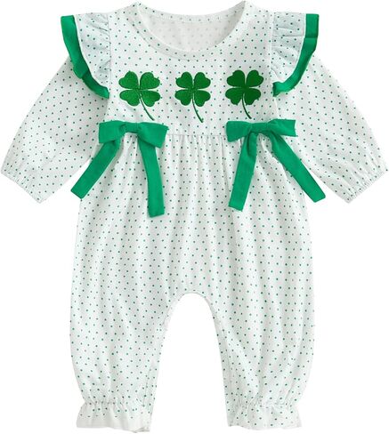 My First St Patricks Day Baby Girl Outfit Ruffle Long Sleeve Lucky Romper Four-Leaf Clover Jumpsuit Spring Clothes in Kuwait