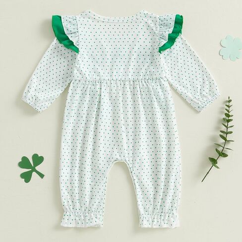 My First St Patricks Day Baby Girl Outfit Ruffle Long Sleeve Lucky Romper Four-Leaf Clover Jumpsuit Spring Clothes in Kuwait