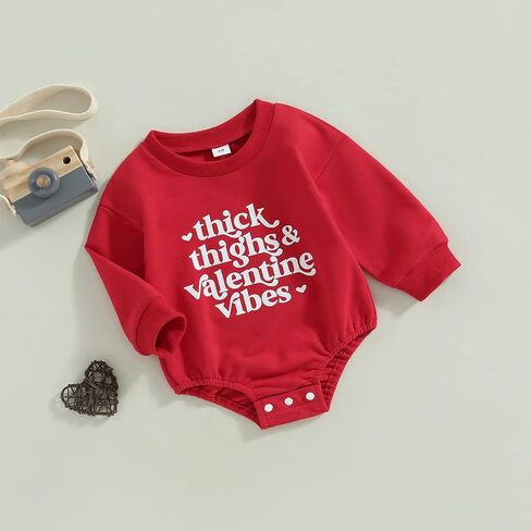 Newborn Baby Girls Valentine's Day Romper Sweatshirt Long Sleeve Letters Print Bodysuit Pullover Tops in Saudi Arabia