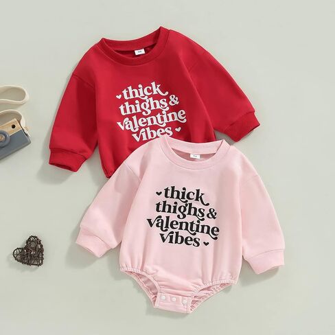 Newborn Baby Girls Valentine's Day Romper Sweatshirt Long Sleeve Letters Print Bodysuit Pullover Tops in Saudi Arabia