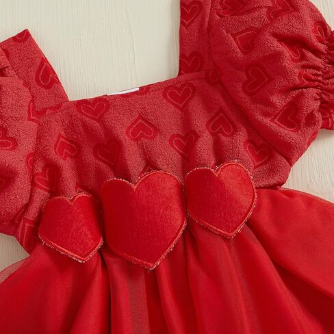 Baby Girl Valentines Day Outfit Bubble Short Sleeve Heart Mesh Tulle Tutu Romper Dress Wedding Photoshoot Clothes in Saudi Arabia