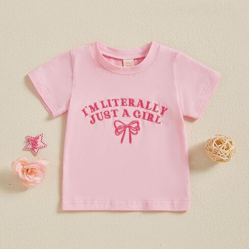 Toddler Baby Girl Summer Clothes IM Liter Ally JUST A Girl Letter Short Sleeve T Shirt Top Cute Infant Outfit in Saudi Arabia