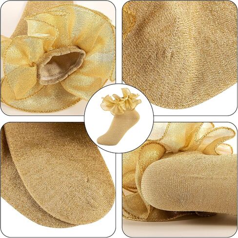 Gold Girls Ruffle Socks 4 Pairs Shimmering Big Double Layer Lace Ruffles Frilly Dress Socks for Baby Toddler Girl in Kuwait