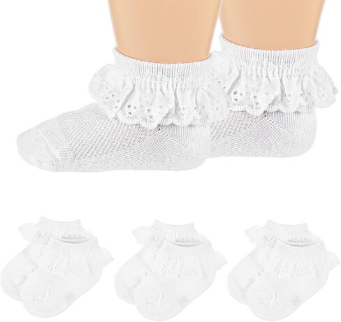 3 أزواج طفلة جوارب الدانتيل 0-6 أشهر جوارب الكشكش حديثي الولادة العيينة الأميرة جوارب جوارب تقليم وجوارب الطفل الدانتيل لفتاة الكاحل جورب القطن لطفل طفل جديد in Kuwait