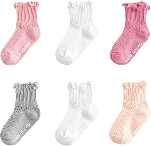 Zando Baby Girl Ruffle Socks with Grippers - Soft Cotton Toddler Frilly Socks for Newborn Infant 0-6 Years in Saudi Arabia