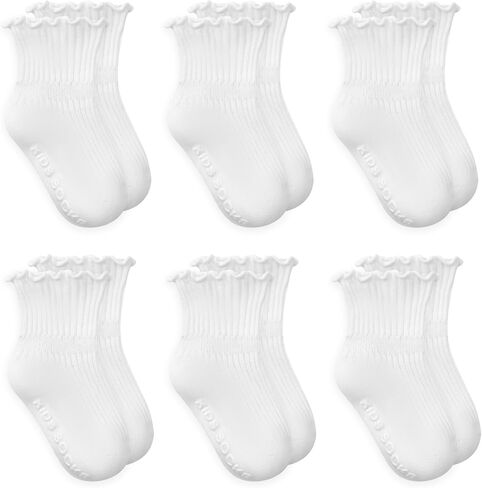 Zando Baby Girl Socks Toddler Ruffle Socks Infant Nevant Cotton Non Slip Scips with Grips Frilly Dress Socks for Girls in Kuwait