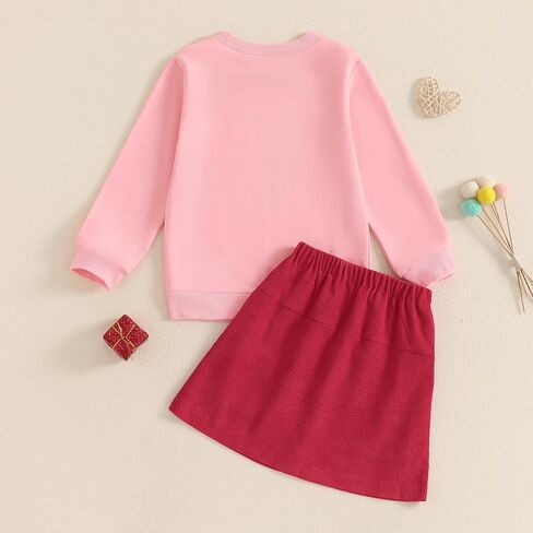 Toddler Girl Valentines Day Outfits Letter Heart Print T-Shirt A-Line Mini Skirts Dress Girls Valentine's Day Dresses in Kuwait