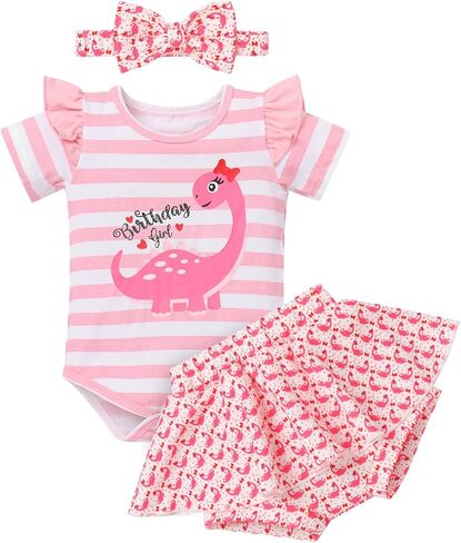 IBTOM CASTLE Baby Girls 1st Birthday Outfit Stawberry Melon Romper+Ruffled Shorts+Headband 3PCS Summer Photoshoot Clothes Set in Kuwait