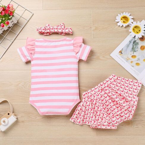 IBTOM CASTLE Baby Girls 1st Birthday Outfit Stawberry Melon Romper+Ruffled Shorts+Headband 3PCS Summer Photoshoot Clothes Set in Kuwait