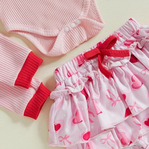 Karuedoo First Valentines Day Baby Girl Outfit Newborn Long Sleeve Romper + Tutu Skirt + Leg Warmer + Beadband 4pcs مجموعات in Kuwait