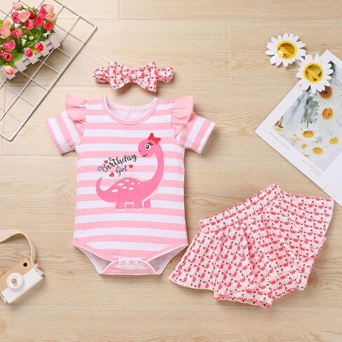 IBTOM CASTLE Baby Girls 1st Birthday Outfit Stawberry Melon Romper+Ruffled Shorts+Headband 3PCS Summer Photoshoot Clothes Set in Kuwait
