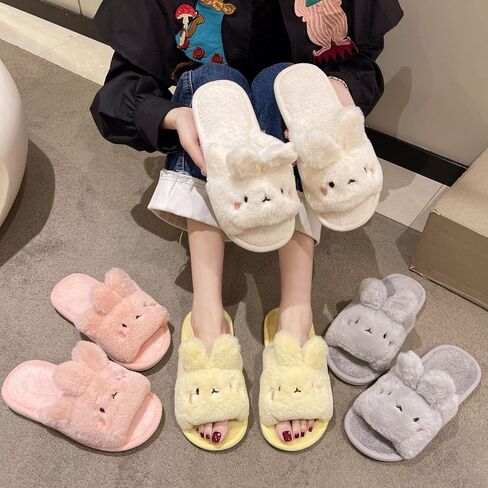 لطيف أرنب مفتوح أخمص القدمين الأرنب دافئ الشتاء ارتداء ناعم أفخم الراحة الاشياء slippers دافئ ناعم المنزل أحذية المنزل الداخلي in Kuwait