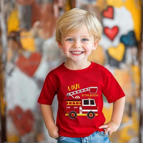 Kids Valentine's Day Red Tee Toddler Boy Girl Love Heart T-Shirt 2-7 Years in Saudi Arabia