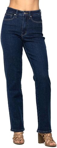 Judy Blue Women's High-Rise Tummy Control Destroyed Knee Straight Jeans - 88785 (Medium Blue, 22 Plus) in Kuwait