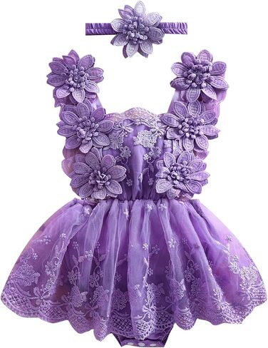 Newborn Baby Girl Romper Dress Lace Floral Sleeveless Tulle Dress with Headband Infant Summer Mesh Jumpsuits in Saudi Arabia