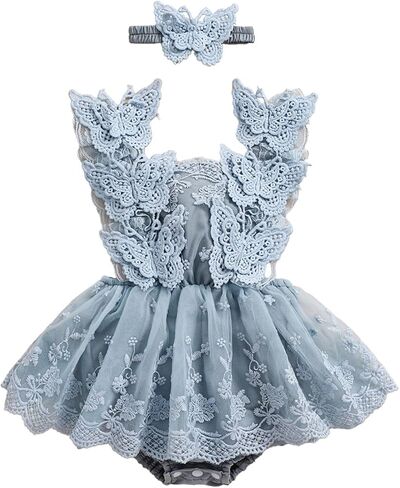 Newborn Baby Girl Romper Dress Lace Floral Sleeveless Tulle Dress with Headband Infant Summer Mesh Jumpsuits in Saudi Arabia