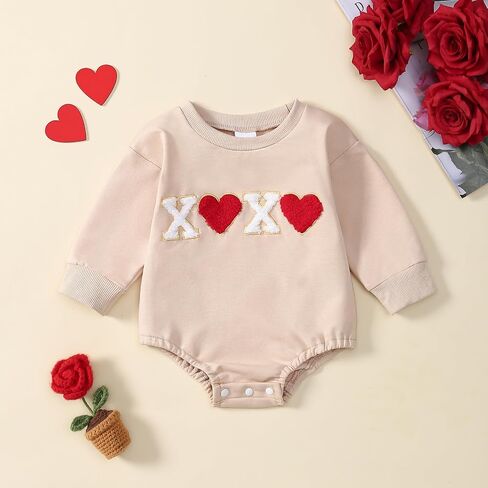 Baby Girl Valentines Day Outfit Towel Embroidery Bubble Romper Toddler First Valentines Day Clothes in Saudi Arabia