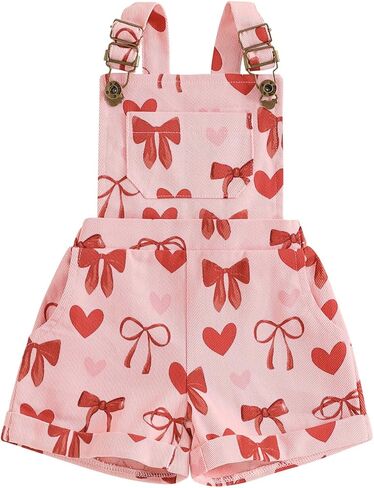 Valentines Baby Girl Outfit Toddler Overalls Shorts Love Heart Romper Jumpsuit Little Girl Valentines Day Clothes in Kuwait