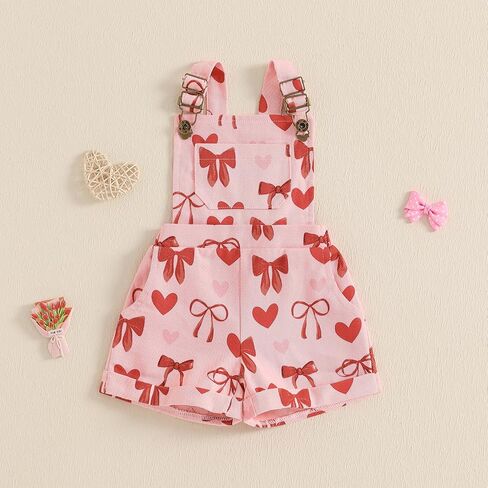 Valentines Baby Girl Outfit Toddler Overalls Shorts Love Heart Romper Jumpsuit Little Girl Valentines Day Clothes in Kuwait