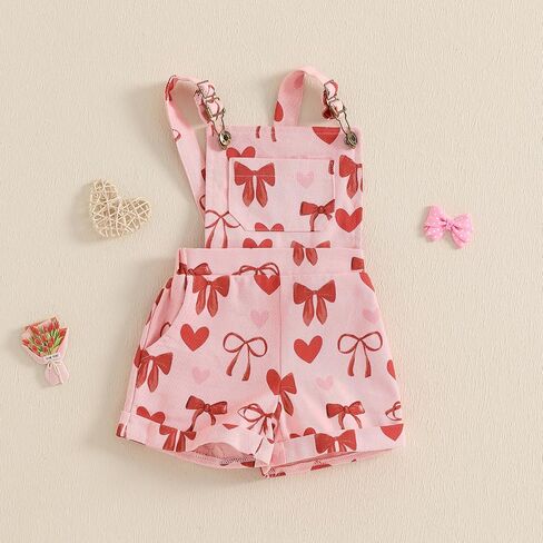 Valentines Baby Girl Outfit Toddler Overalls Shorts Love Heart Romper Jumpsuit Little Girl Valentines Day Clothes in Kuwait