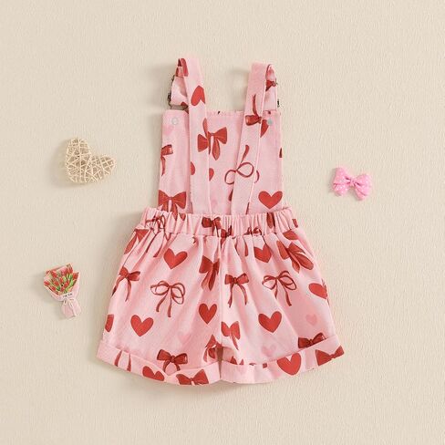 Valentines Baby Girl Outfit Toddler Overalls Shorts Love Heart Romper Jumpsuit Little Girl Valentines Day Clothes in Kuwait