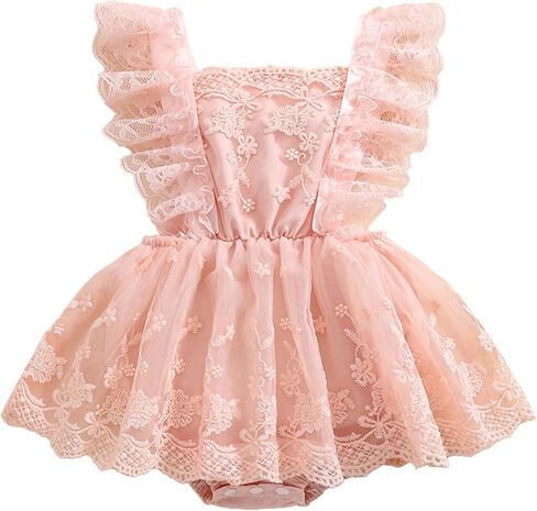 Newborn Baby Girl Romper Dress Lace Floral Sleeveless Tulle Dress with Headband Infant Summer Mesh Jumpsuits in Kuwait