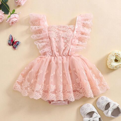 Newborn Baby Girl Romper Dress Lace Floral Sleeveless Tulle Dress with Headband Infant Summer Mesh Jumpsuits in Kuwait