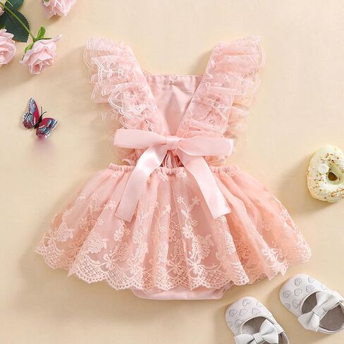 Newborn Baby Girl Romper Dress Lace Floral Sleeveless Tulle Dress with Headband Infant Summer Mesh Jumpsuits in Kuwait