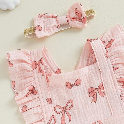 Baby Girls Flutter Sleeve Ruffles Layered Romper Dress Cute Patterns Printed Holiday Outfit with Headband in Saudi Arabia