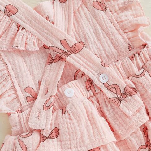 Baby Girls Flutter Sleeve Ruffles Layered Romper Dress Cute Patterns Printed Holiday Outfit with Headband in Saudi Arabia