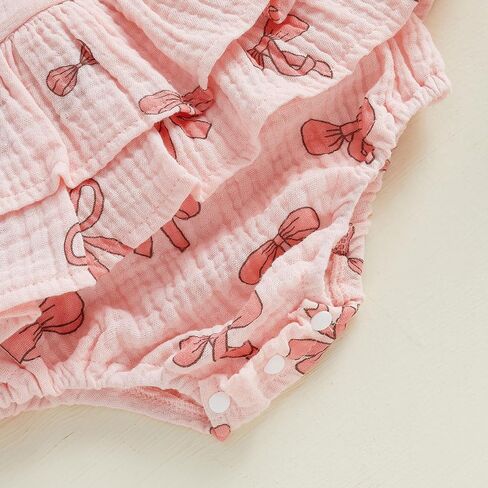 Baby Girls Flutter Sleeve Ruffles Layered Romper Dress Cute Patterns Printed Holiday Outfit with Headband in Saudi Arabia