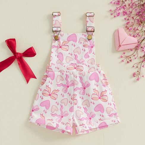 Valentines Baby Girl Outfit Toddler Overalls Shorts Love Heart Romper Jumpsuit Little Girl Valentines Day Clothes in Kuwait