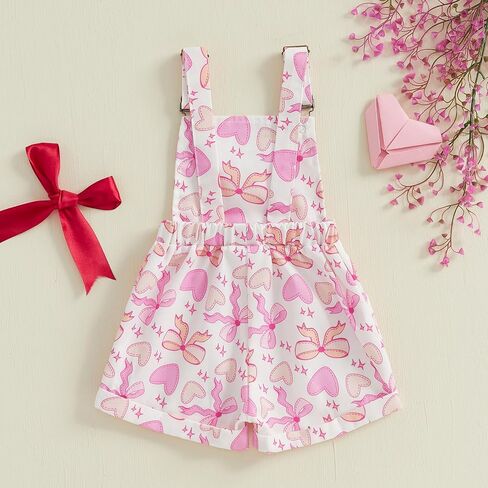 Valentines Baby Girl Outfit Toddler Overalls Shorts Love Heart Romper Jumpsuit Little Girl Valentines Day Clothes in Kuwait