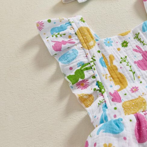 Baby Girls Flutter Sleeve Ruffles Layered Romper Dress Cute Patterns Printed Holiday Outfit with Headband in Saudi Arabia
