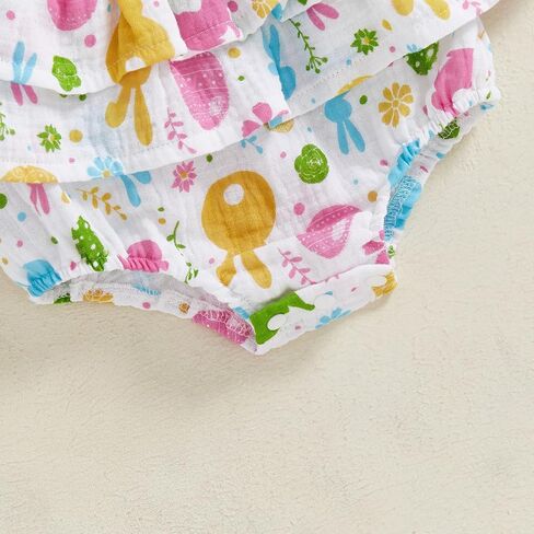 Baby Girls Flutter Sleeve Ruffles Layered Romper Dress Cute Patterns Printed Holiday Outfit with Headband in Saudi Arabia