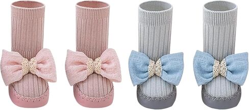 Baby Booties Sock Shoes Baby Girls Toddler slippers Girls Soft Boots Infant Non-Slip Crib Shoes Kids House Boots 2 Pairs in Kuwait