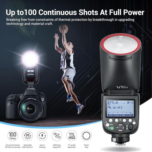 Godox V1Pro-C USA Version Camera Flash Speedlite V1Pro-CU for Canon, with Detachable Sub Flash, USB-C Charge Battery, 2.4G X Wireless HSS TTL Flash for Canon R5 R6 R7 R8 RP R M50 M5 M3 6D 7D 5D in Saudi Arabia