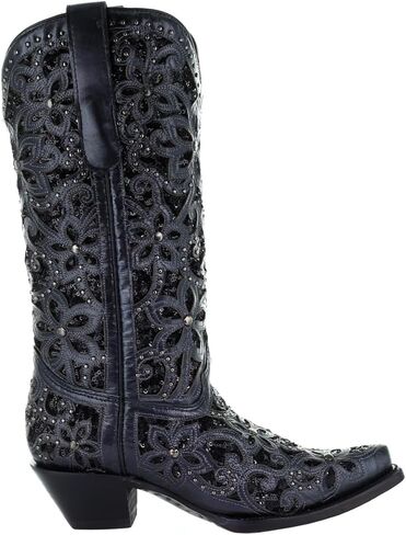 Corral Ladie's Black inlay & Embroidery & Studs ، Snip Toe ، Leather Sole ، Western ، A3752 in Kuwait