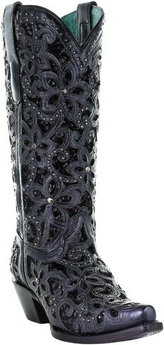 Corral Ladie's Black inlay & Embroidery & Studs ، Snip Toe ، Leather Sole ، Western ، A3752 in Kuwait