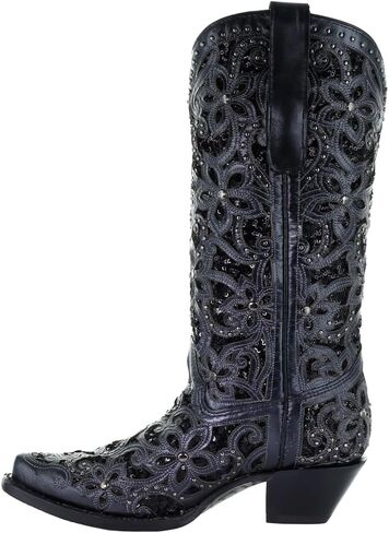 Corral Ladie's Black inlay & Embroidery & Studs ، Snip Toe ، Leather Sole ، Western ، A3752 in Kuwait