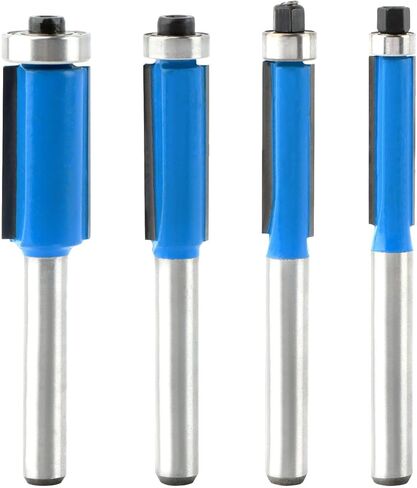 4pcs بت vlush trim trim ، 1/4 بوصة ساق أسفل الحامل محمولة القطع قطع قطعة التوجيه لتخليص الحفر الحافة الحافة الخشبية ، 1/4 "، 5/16" ، 3/8 "، 1/2" القطع قطرها in Kuwait