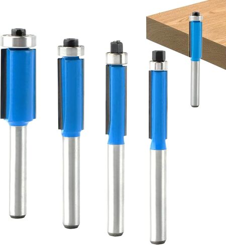 4pcs بت vlush trim trim ، 1/4 بوصة ساق أسفل الحامل محمولة القطع قطع قطعة التوجيه لتخليص الحفر الحافة الحافة الخشبية ، 1/4 "، 5/16" ، 3/8 "، 1/2" القطع قطرها in Kuwait