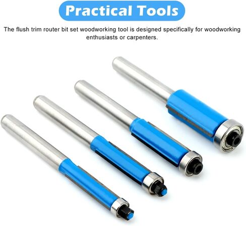 4pcs بت vlush trim trim ، 1/4 بوصة ساق أسفل الحامل محمولة القطع قطع قطعة التوجيه لتخليص الحفر الحافة الحافة الخشبية ، 1/4 "، 5/16" ، 3/8 "، 1/2" القطع قطرها in Kuwait