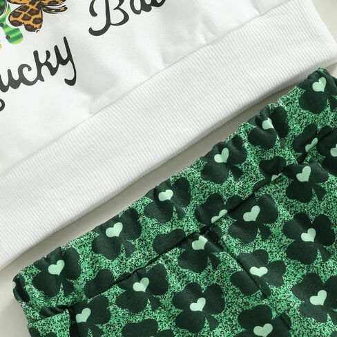 Toddler Baby Girl St Patricks Day Outfits Lucky Babe Long Sleeve Sweatshirt Green Flared Pants Set 2Pcs Clothes Set in Kuwait